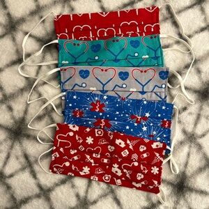 NEW Set of 5 Healthcare Print Fabric Masks and 8 silicone Mask Support Frames